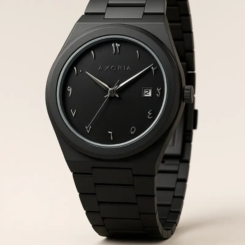 AXORIA AURA | Black Arabic Dial Stainless Steel Watch (2025 Edition)