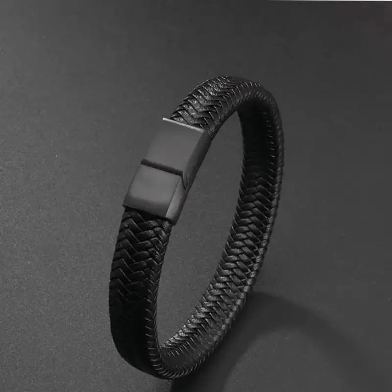 Classic Black Leather Bracelet for Men  Runrui Collection