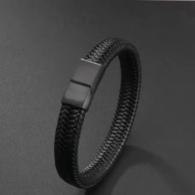 Classic Black Leather Bracelet for Men  Runrui Collection