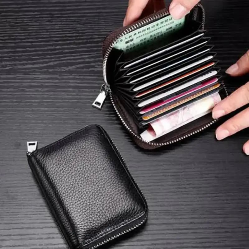 Zip Card Wallet | Genuine Leather Accordion Wallet for Men  RFID Protected