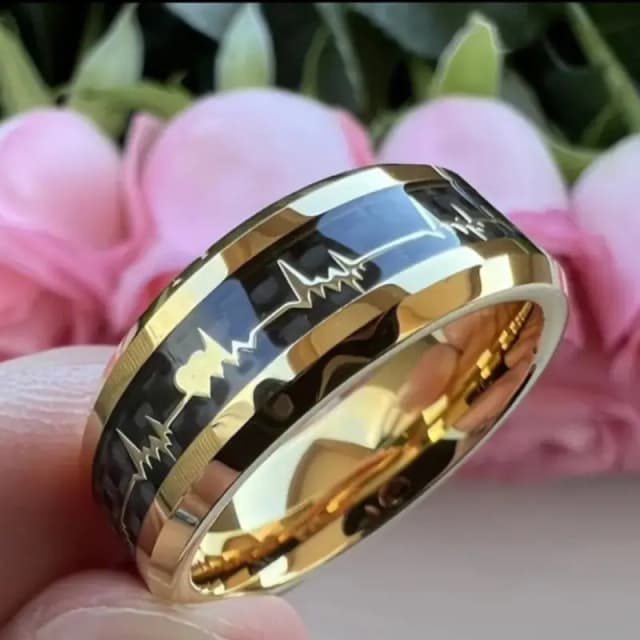 Stylish Heartbeat Ring for Men  Gold, Black & Silver Finish | Fashion Jewelry