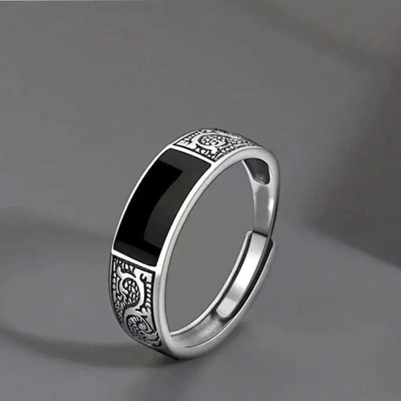 2025 Dragon-Inspired Black Stone Mens Ring  Vintage Hip-Hop Style