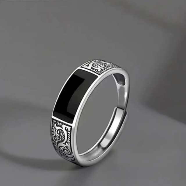 2025 Dragon-Inspired Black Stone Mens Ring  Vintage Hip-Hop Style